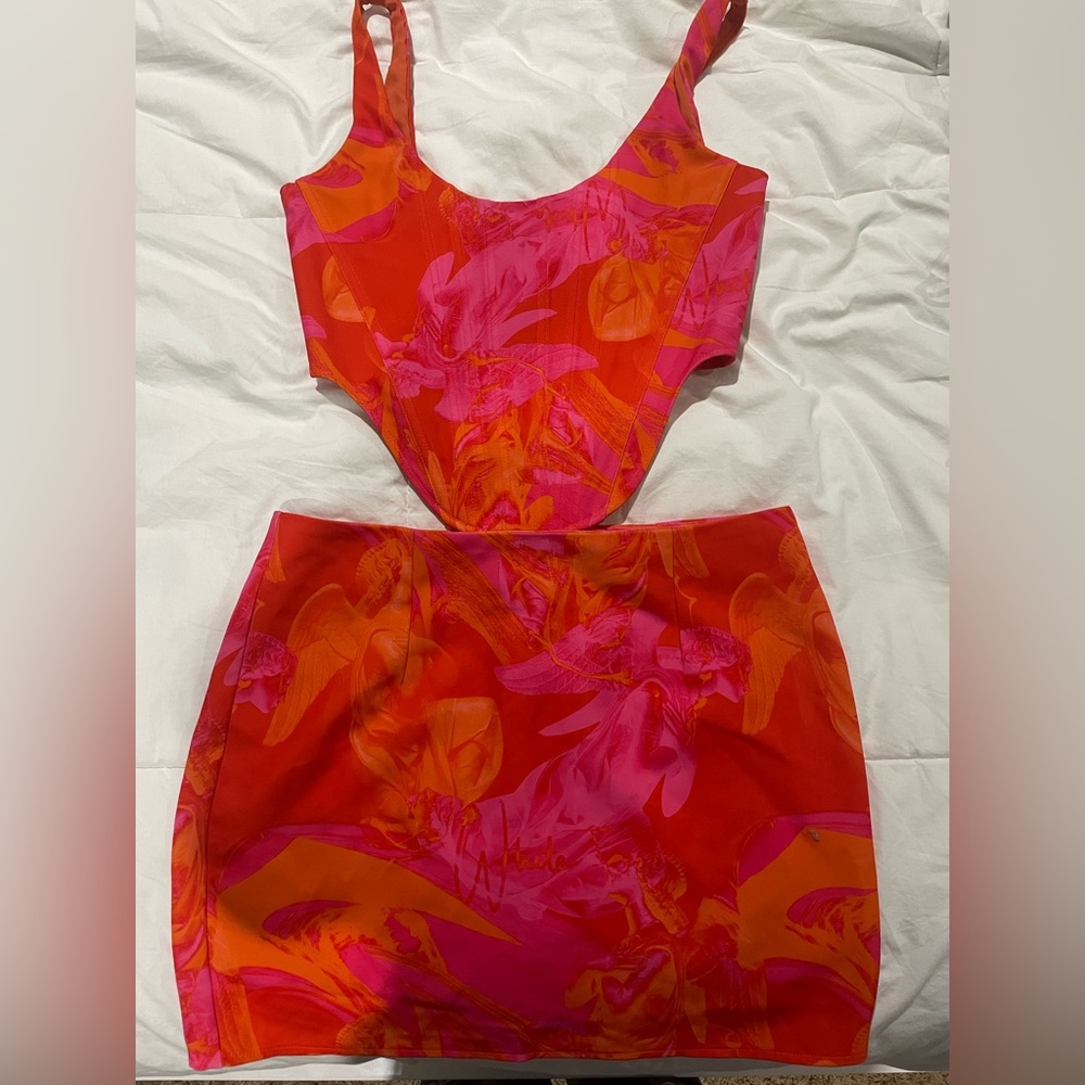 White Fox Pink and Orange Women's corset top and Skirt